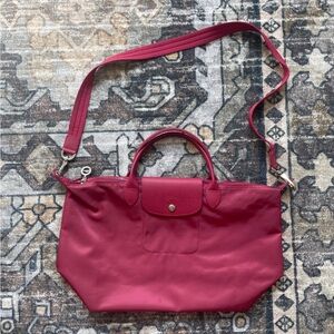Longchamp Le Pliage Neo Medium Nylon Tote Raspberry/Silver